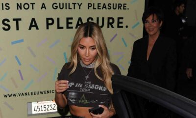 Kim Kardashian trägt Crop Top und Lederhose zu Masons 13